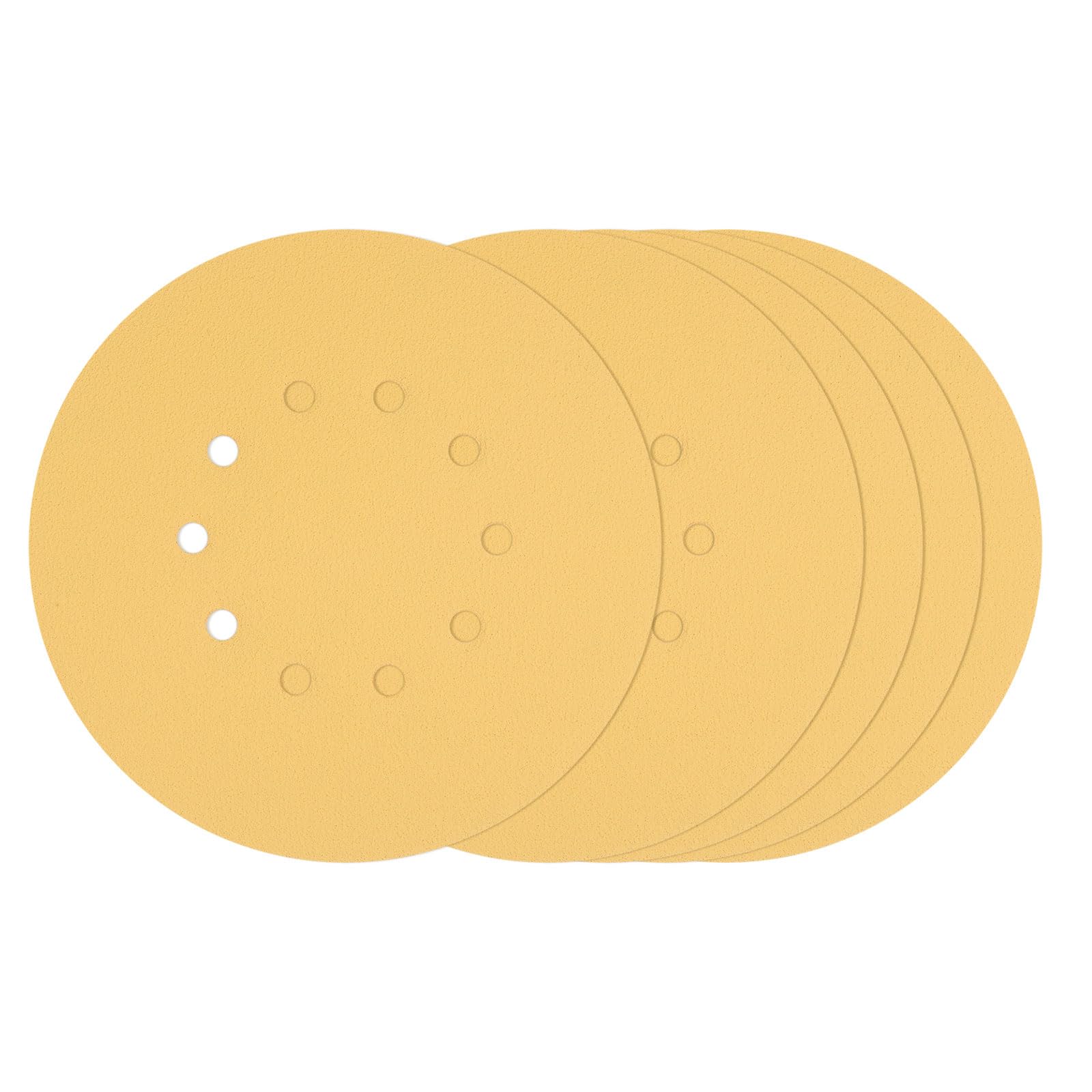 Kozelo 8 Pcs Sanding Disc 220 mm 60 Grit 10 Hole Hook and Loop Random Orbital Sandpapers Suitable for Drywall Sander Wood Metal Furniture, Yellow