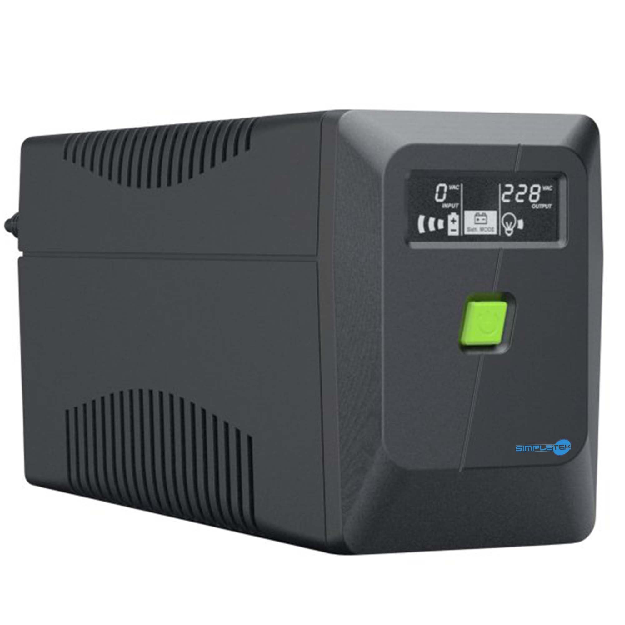 SIMPLETEK - UPS 650VA 360W Line Interactive con AVR - display LCD - 2 prese Schuko | protezione RJ45, protezione da sovratensioni