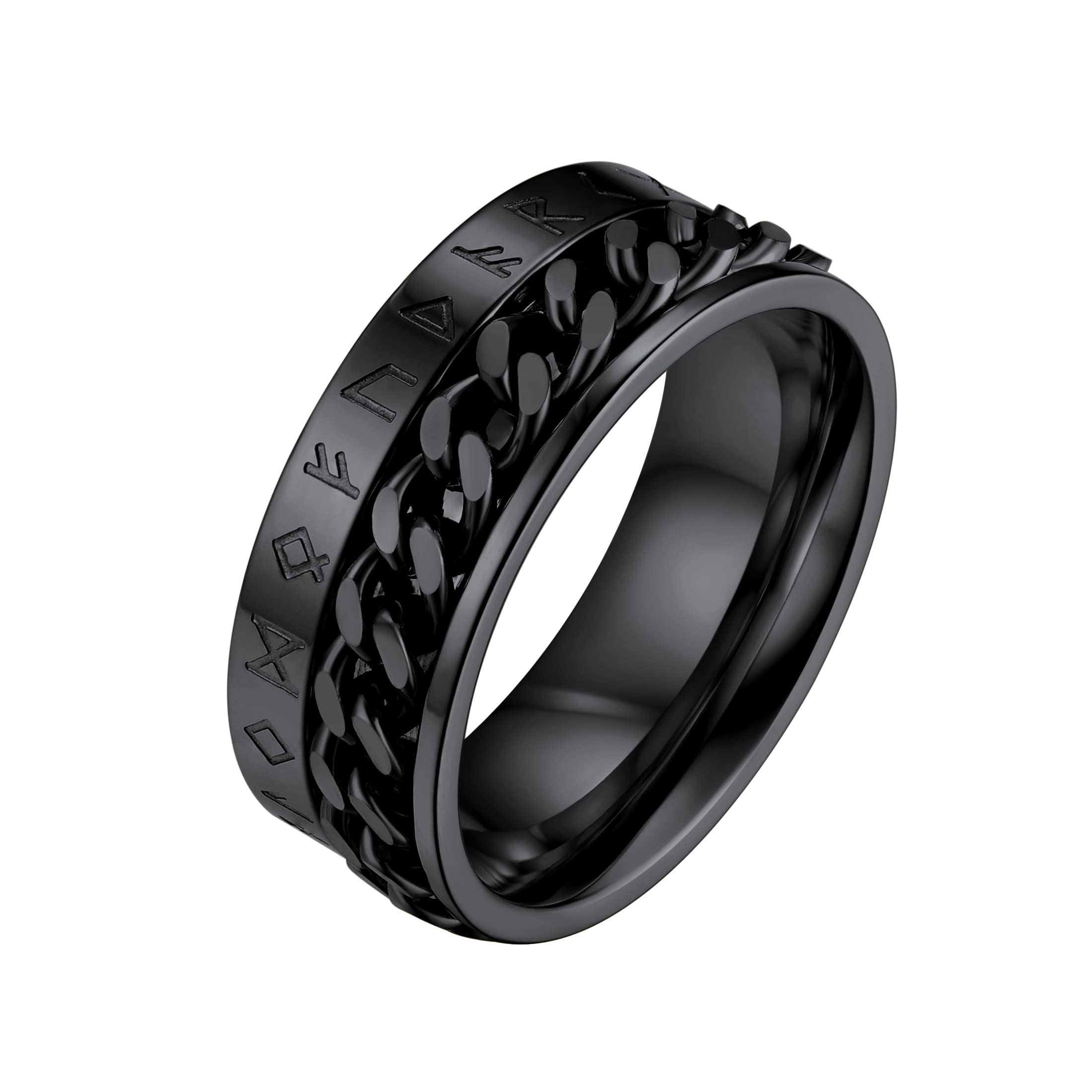 FaithHeartAnillo Runas Vikingas Hombre Acero Inoxidable 316L Anillo Giratorio Anti-estrés Anillo Hip Hop Joyería Religiosa Nórdica de Protección