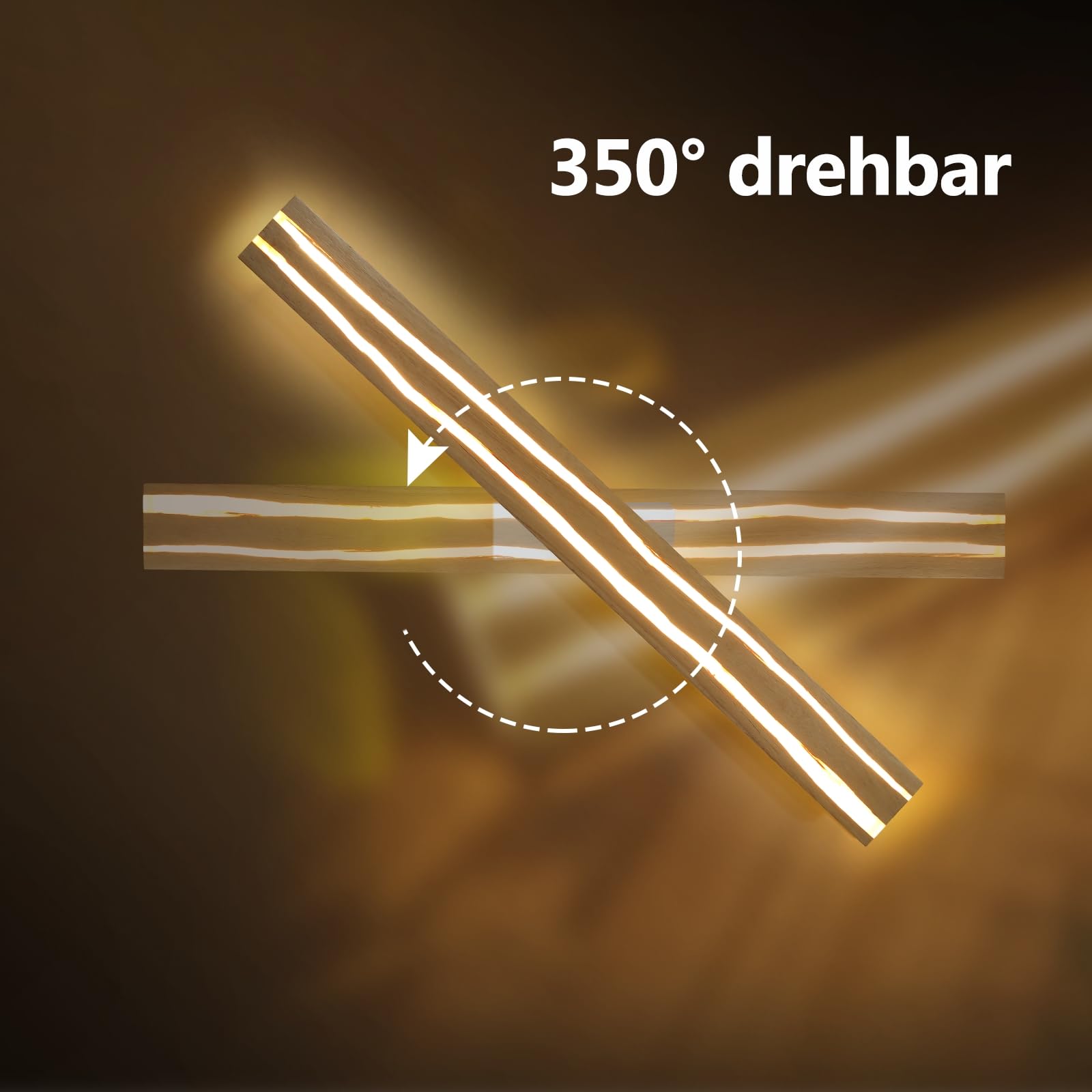 ZMH Wandlampe LED Wandleuchte innen Holz 16W 100CM Warmweiß Modern Design für Wohnzimmer Schlafzimmer Flur
