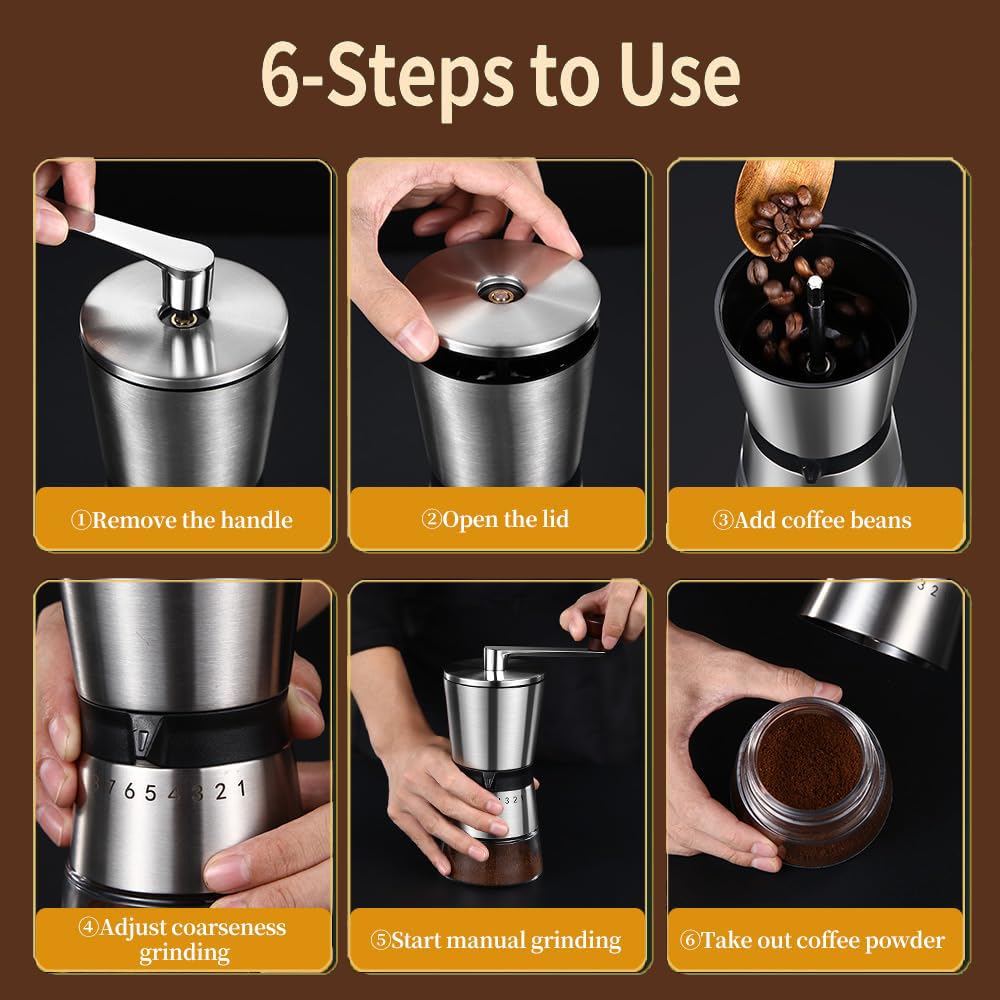 Molinillo de café manual, 8 ajustes de grosor ajustables, molinillo de café de manivela, molinillo cónico portátil para cafetera Moka, prensa francesa, goteo, espresso, molinillo de mano