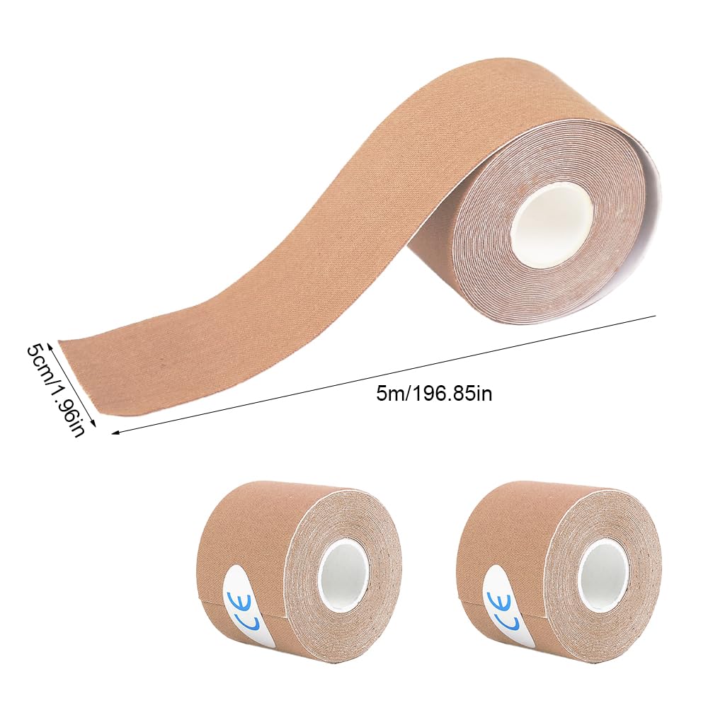 SPORTTAPE Nastro Kinesiologico 2 Rotoli Beige – 5 Cm X 5 M, Ipoallergenico E Impermeabile, Per Supporto Muscolare E Articolare