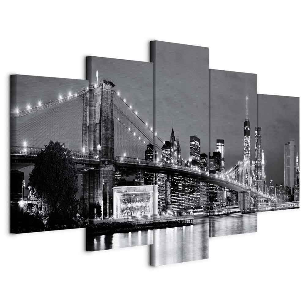 B&D XXL - Quadro New York 225x112 cm 5 Pezzi - Stampa su Tela Canvas con Struttura - Quadri Componibili Moderni Soggiorno Grandi - Murale Arte Decorazioni da Parete Decori - Città 030202-12