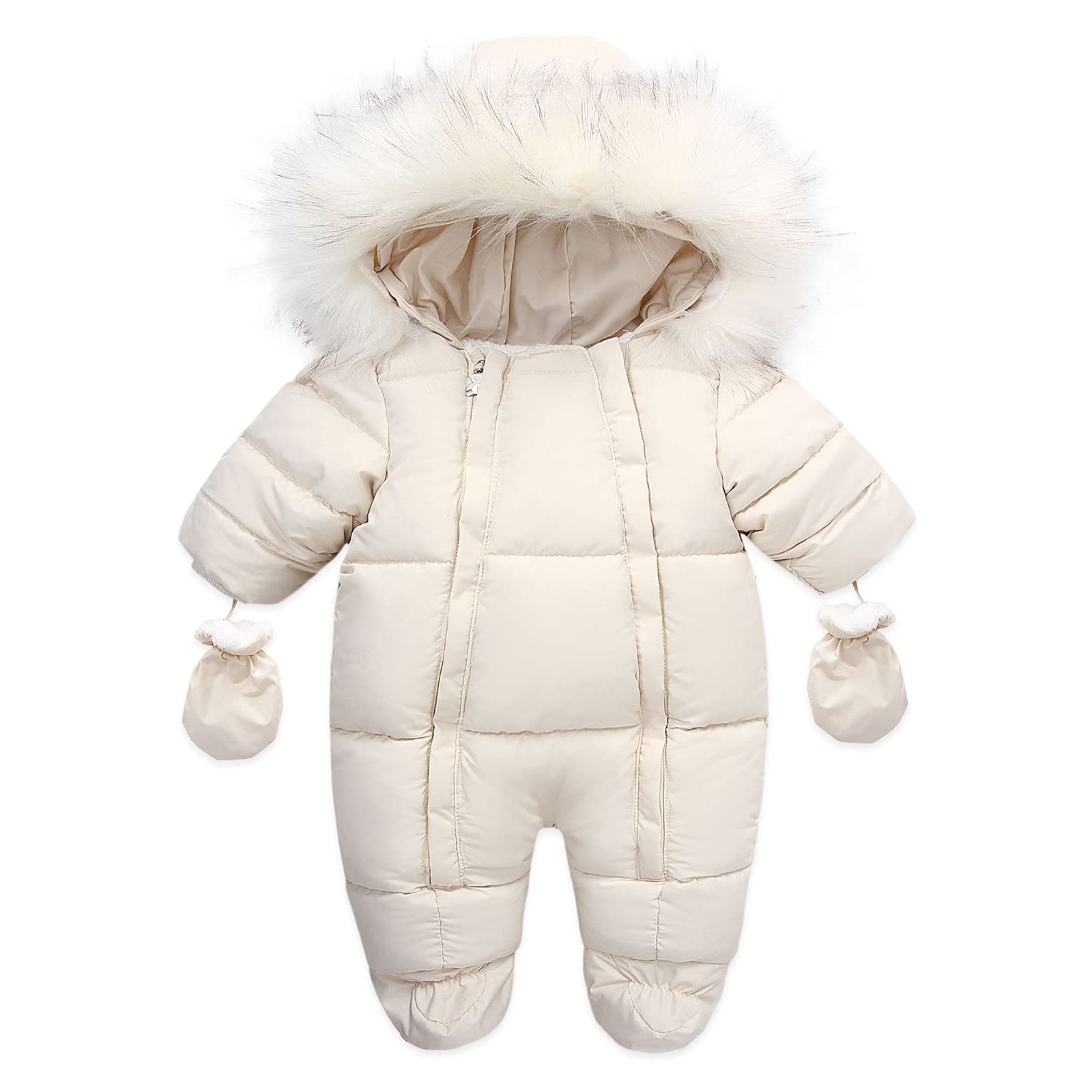 Geagodelia Pagliaccetto Invernale Neonati Unisex Tutina Calda con Cappuccio Cerniera Guanti Tuta da Neve Outfit alla Moda Giubbotto Infantile Cappotto Capispalla