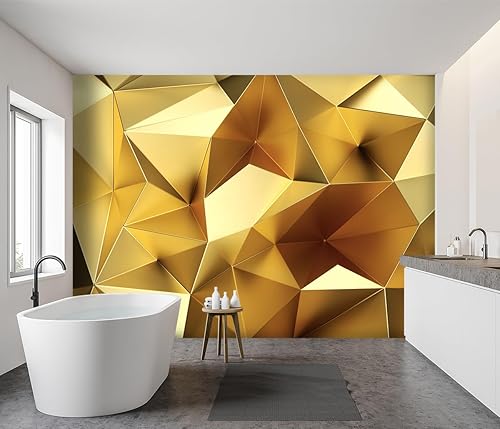 Miniatura 3 de Papel tapiz de tela geométrica dorada 3D, para sala de estar, dormitorio, baño, moderno mural de pared grande, 183 x 120 pulgadas (no se puede