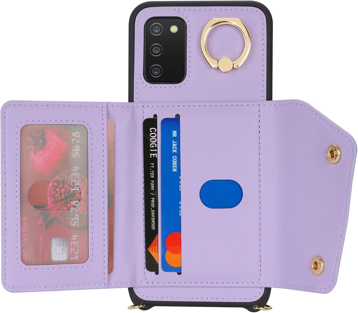 Lipvina for Samsung Galaxy A03s 5G Case with Card Holder and Strap - Zipper Pocket,Crossbody Lanyard Strap,Credit Card Holder,Stand Ring,Cute Phone Wallet Case for Women(Purple,6.5 Inch)