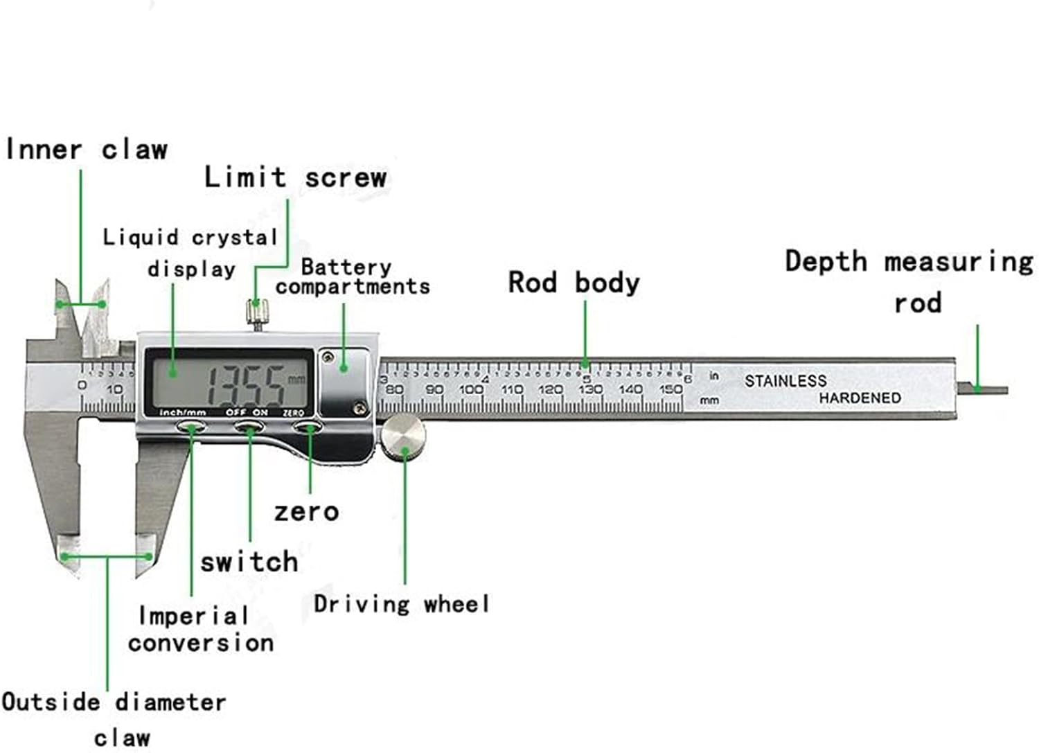 ギターメンテナンスツール ギター製作ツール プラスチック/ステンレススチール LEDデジタルディスプレイ キャリパー(01)