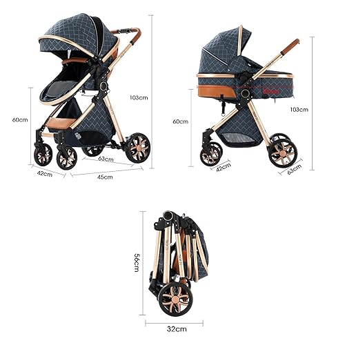 Miniatura 8 de Cochecito de bebé moisés reversible de tamaño completo y asiento para niños pequeños, diseño plegable con toldo UPF 50+, protector de insectos,