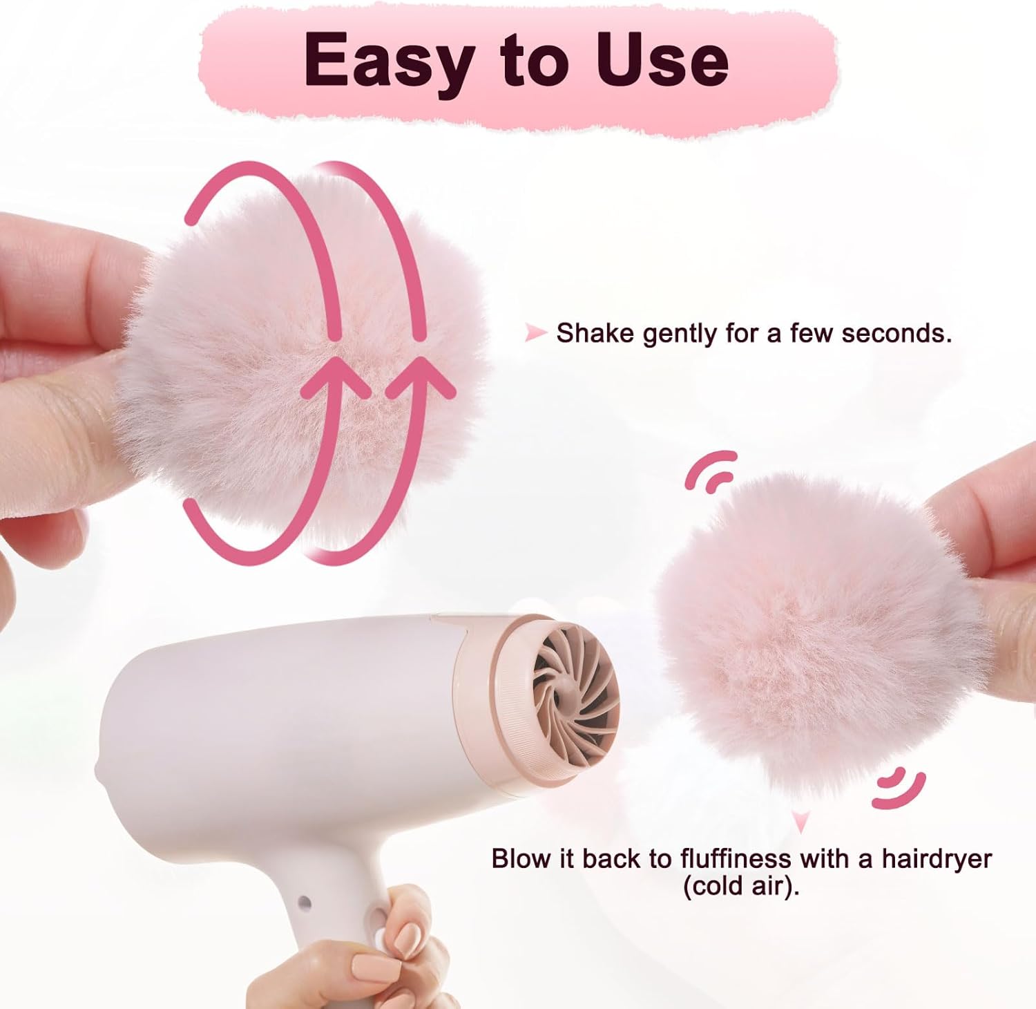 M METERXITY 25-Pack Faux Fur Pom Poms, 1.2 Inch/ 1.6 cm Soft Fluffy Pompoms Balls Faux Rabbit Fur with Elastic Loop for Hats/Bags/Keychains/Knitting Accessories/DIY Crafts [Pink] - Image 4