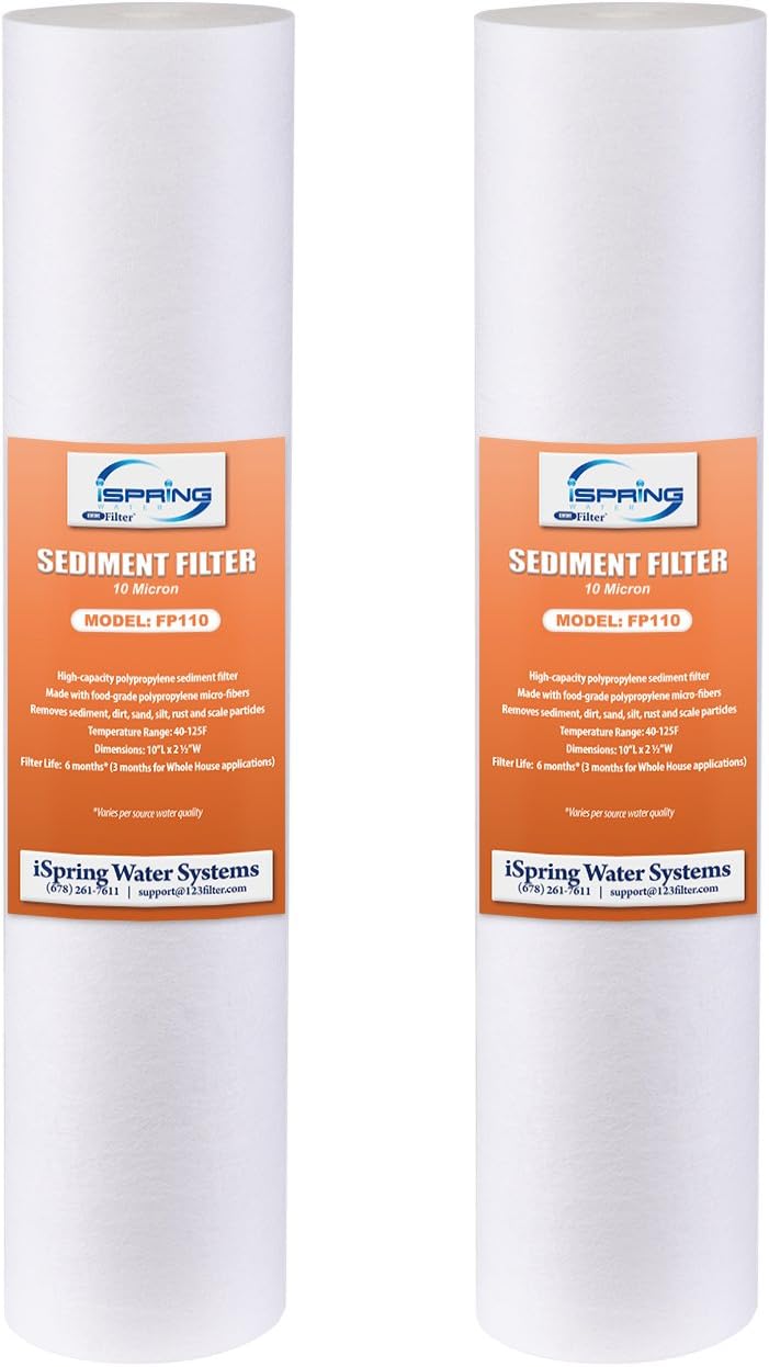 iSpring FP110X2 10"x2.5" Universal Sediment Water Filter Replacement Cartridges, 10 Micron Multi-layer Sediment Filter, 2 Pack