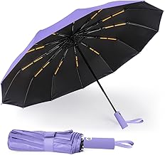 SOPPY Windproof Folding Umbrella, Travel Umbrella with 12 Reinforced Ribs for Women Men, Compact, Lightweight, Auto Open and Close, Durable and Portable - Purple, Purple-12 Ribs, 12