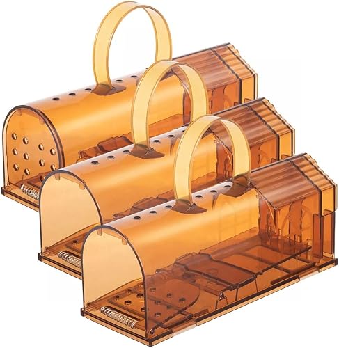 3 Piece Reusable Plastic Mouse Trap Large/Rat Trap (Brown)