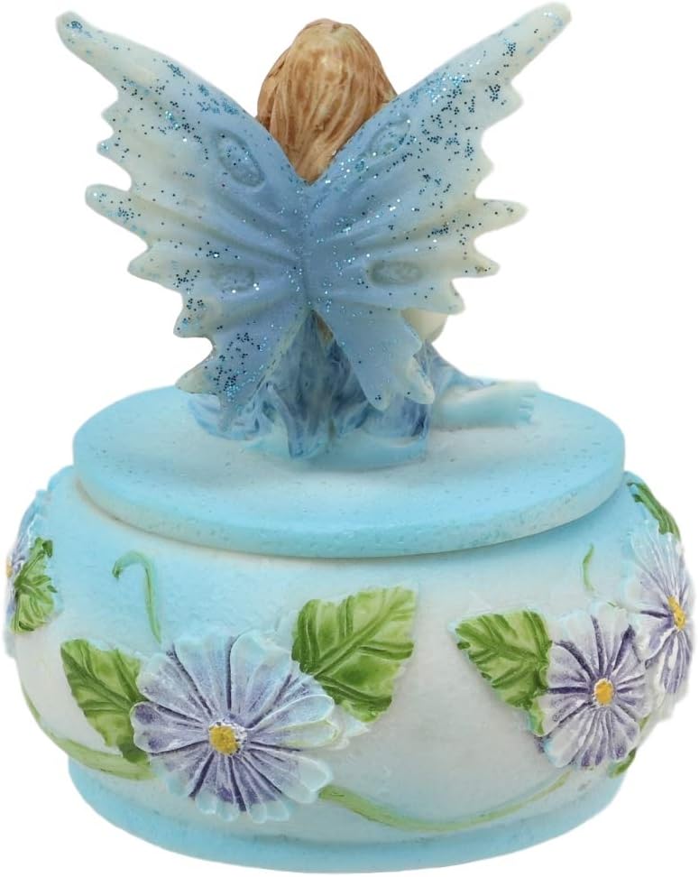 Ebros Gift Colorful Pastel Blue Flower Fairy Lily Small Round Trinket Jewelry Box Figurine 3.25" High Decorative Keepsake Fantasy Boxes Faery Garden Collectible Sculpture image 4