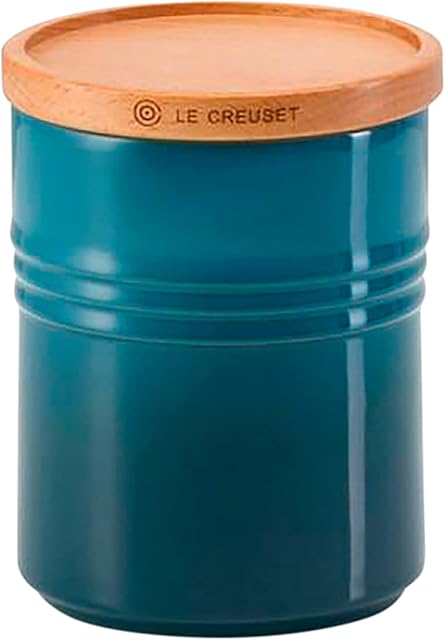 Le Creuset Stoneware Medium Storage Jar with Wooden Lid, Stoneware, 540 ml, 10 cm, Deep Teal, 91044401642099