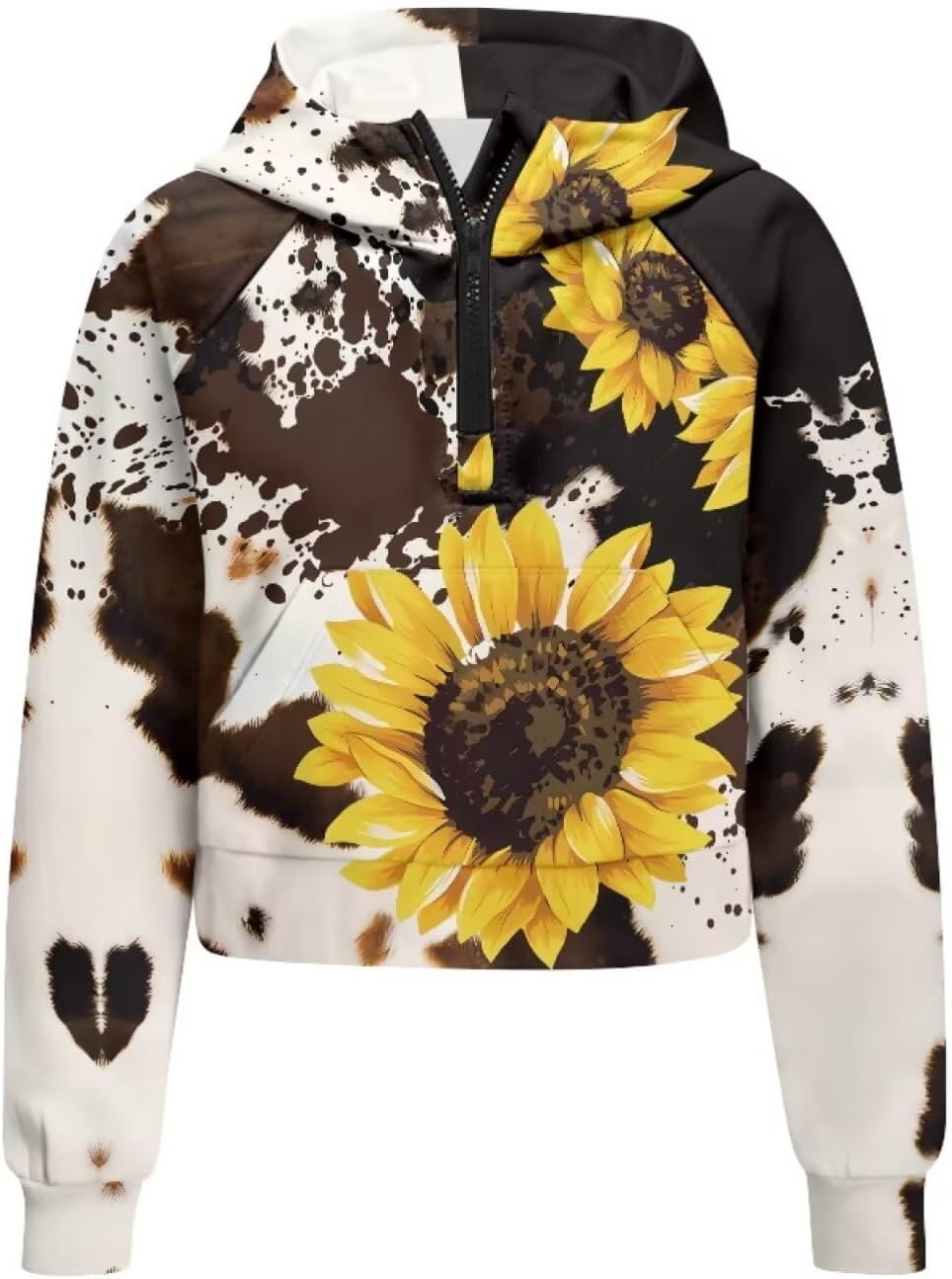Capybara Flower Girl's Cropped Hoodies Long Sleeve Half Zip Sweatshirts for Kids Pullover Top Graphic Sweater Coat