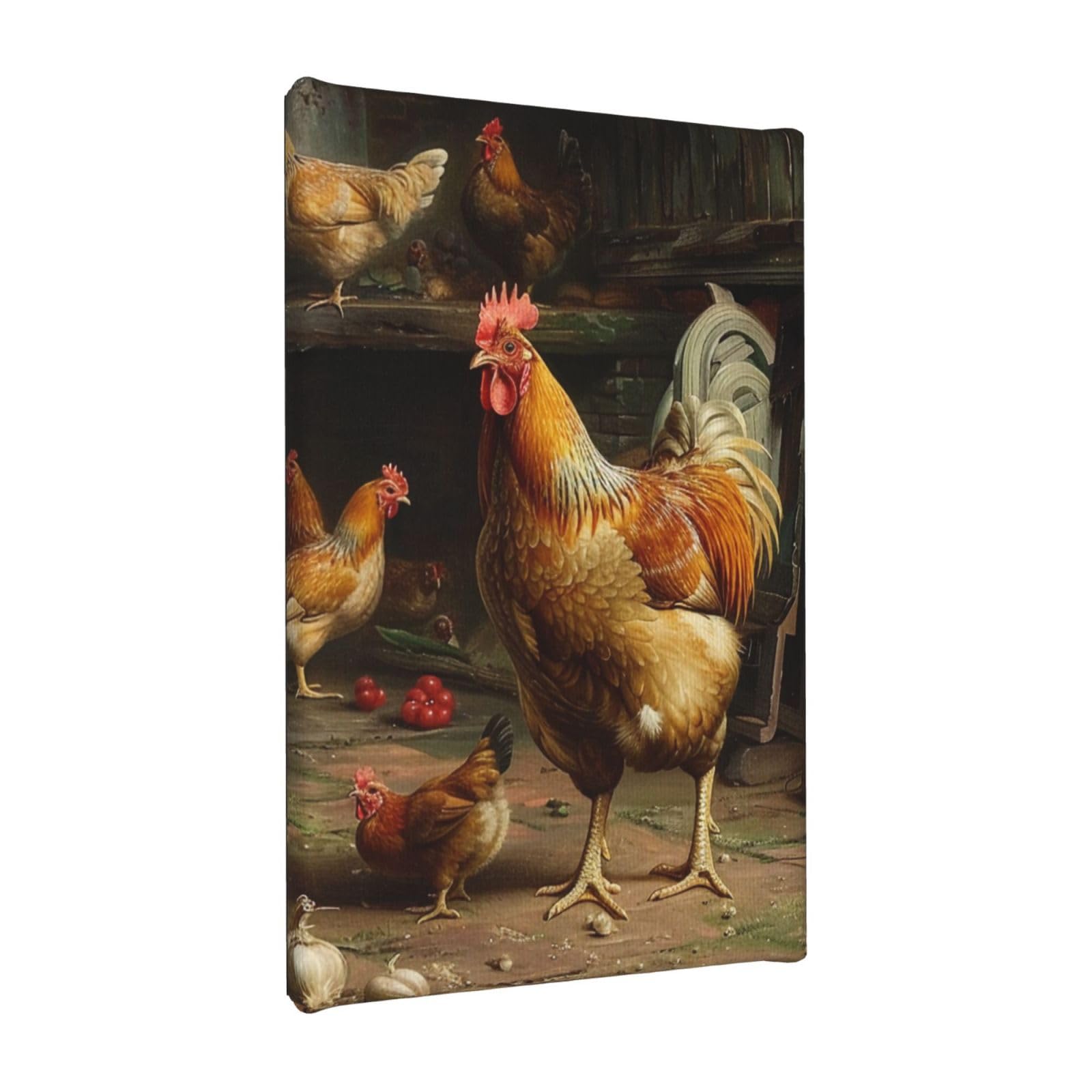 YKLJG Roast Chicken Hen Farm Printed Wall Art Canvas Painting 20x30 CM Wooden Framed Picture Painting Artwork Prints for Bedroom Kitchen Home Office Decor