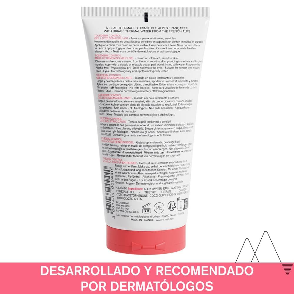 Uriage Tolederm Desmaquillante para Pieles Intolerantes y Sensibles - Al Instante - Limpiador Facial en Gel-Leche con una fórmula minimalista para alta tolerancia - Sin necesidad de aclarado