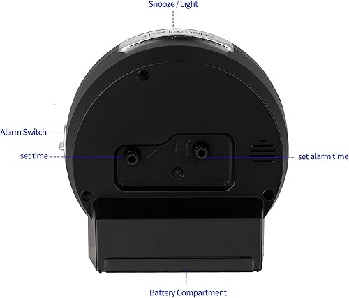 Miniatura 7 de Reloj despertador analógico sin tictac de 4.3 pulgadas, lectura silenciosa para personas mayores, fácil de configurar, alarma de aumento gradual,