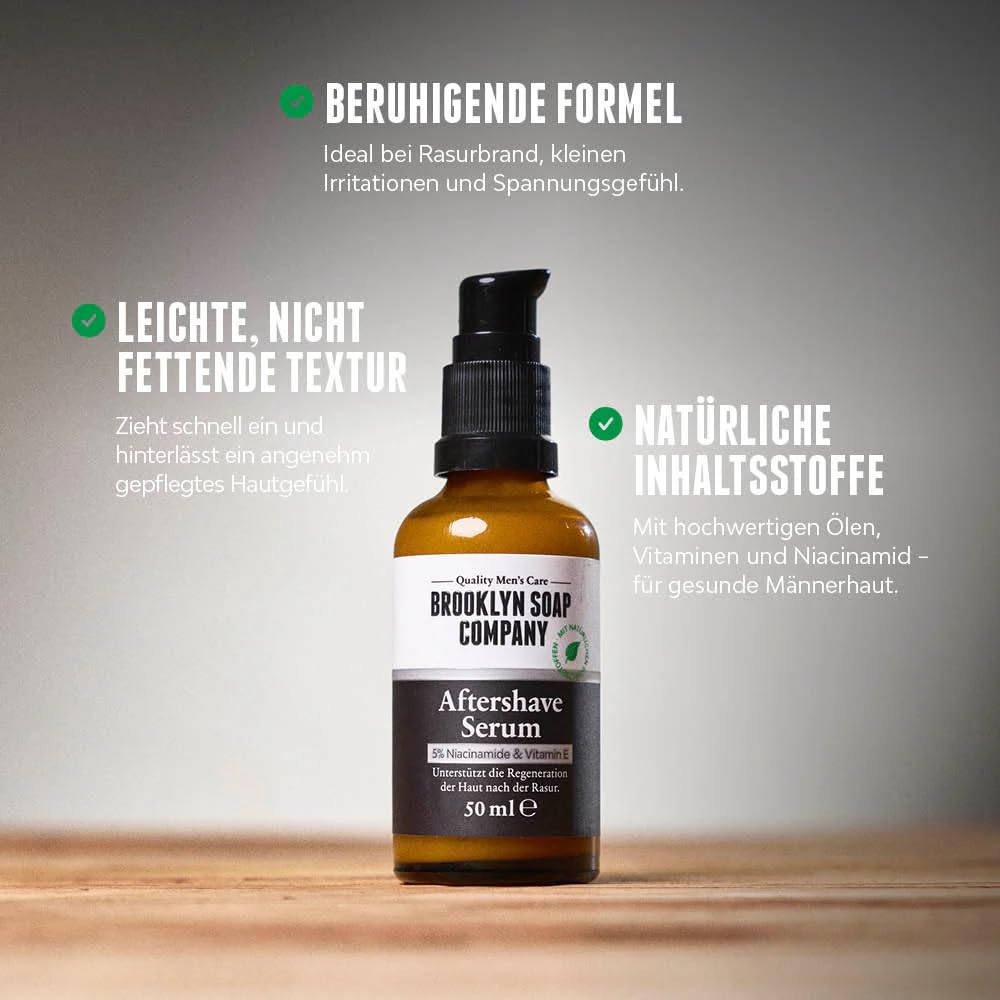 Brooklyn Soap Company Serum po goleniu, 50 ml, naturalna pielęgnacja po goleniu, koi skórę, zapobiega podrażnieniom skóry i zmniejsza zaczerwienienia
