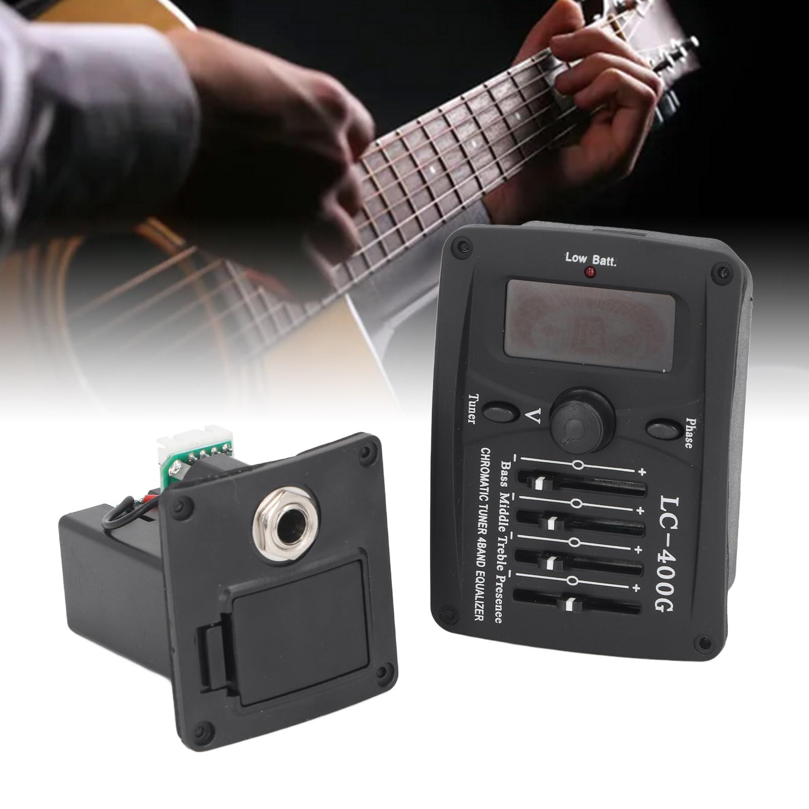 Égaliseur 4 Bandes pour Guitare Acoustique, Préamplis EQ 4 Bandes, Système D'accordage de Micro Piézo, Réglage Facile N'importe où