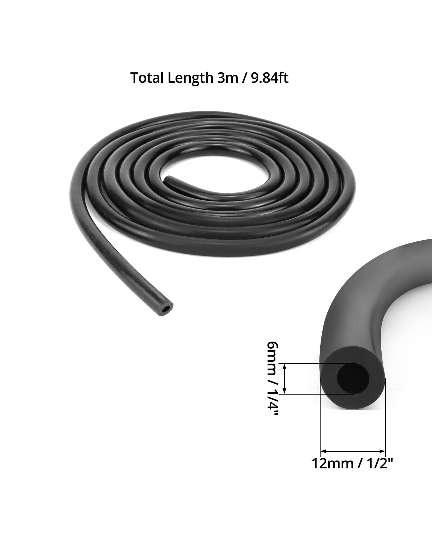 QWORK® 3m silikonowy wąż samochodowy wąż żaroodporny 6mm*12mm wąż próżniowy