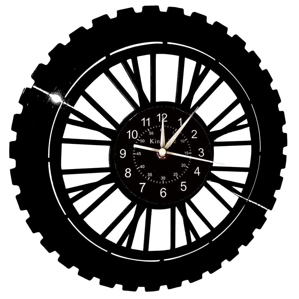 Smotly Black Vinyl Wall Clock, Tire Pattern Themed, A Wall Clock Gift For Auto Repair Enthusiasts For Adults.