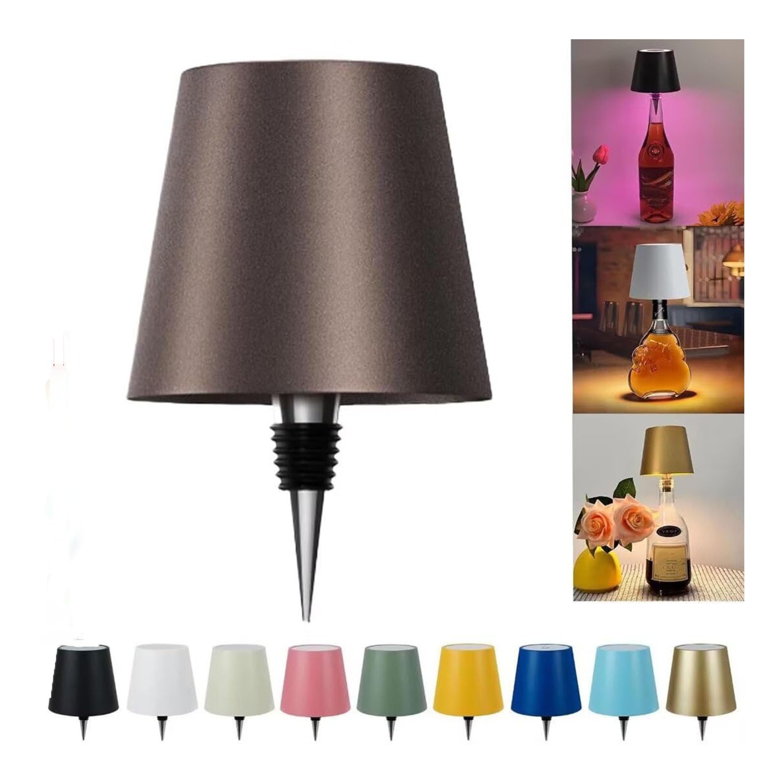 JORCEDI Wireless Bottle Lamp - Rechargeable Bottle Lights USB Rechargeable Bottle Lamp Kit, LED Bottle Lamp Wine Bottle Lamp Touch Dimmable Lamp for Bottle (Brown,RGB)