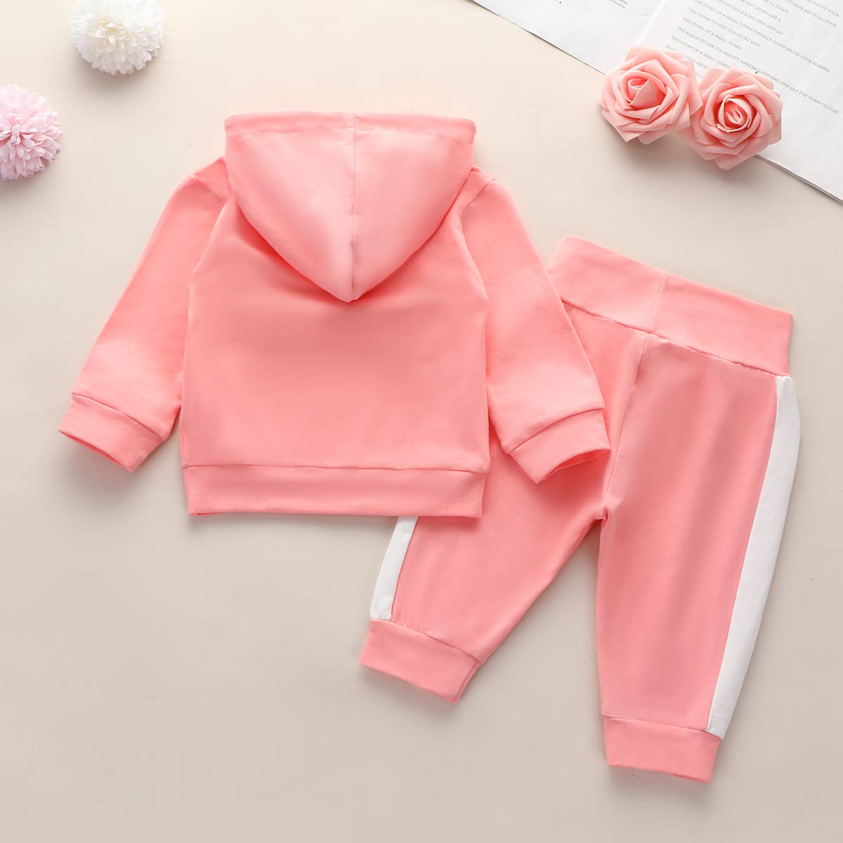 Geagodelia Ensemble de Vêtement pour Bébé Fille Garçon Haut Tops Sweat à Capuche Manche Longue Imprimé Lettre + Pantalon Imprimé Floral