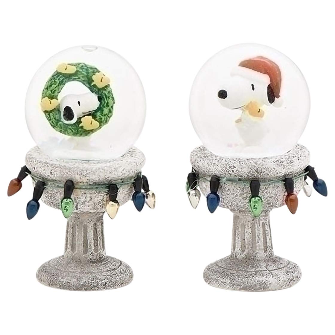 Red Hat Snoopy and Wreath 2.5 Inch Christmas Glitter Globe Set of 2