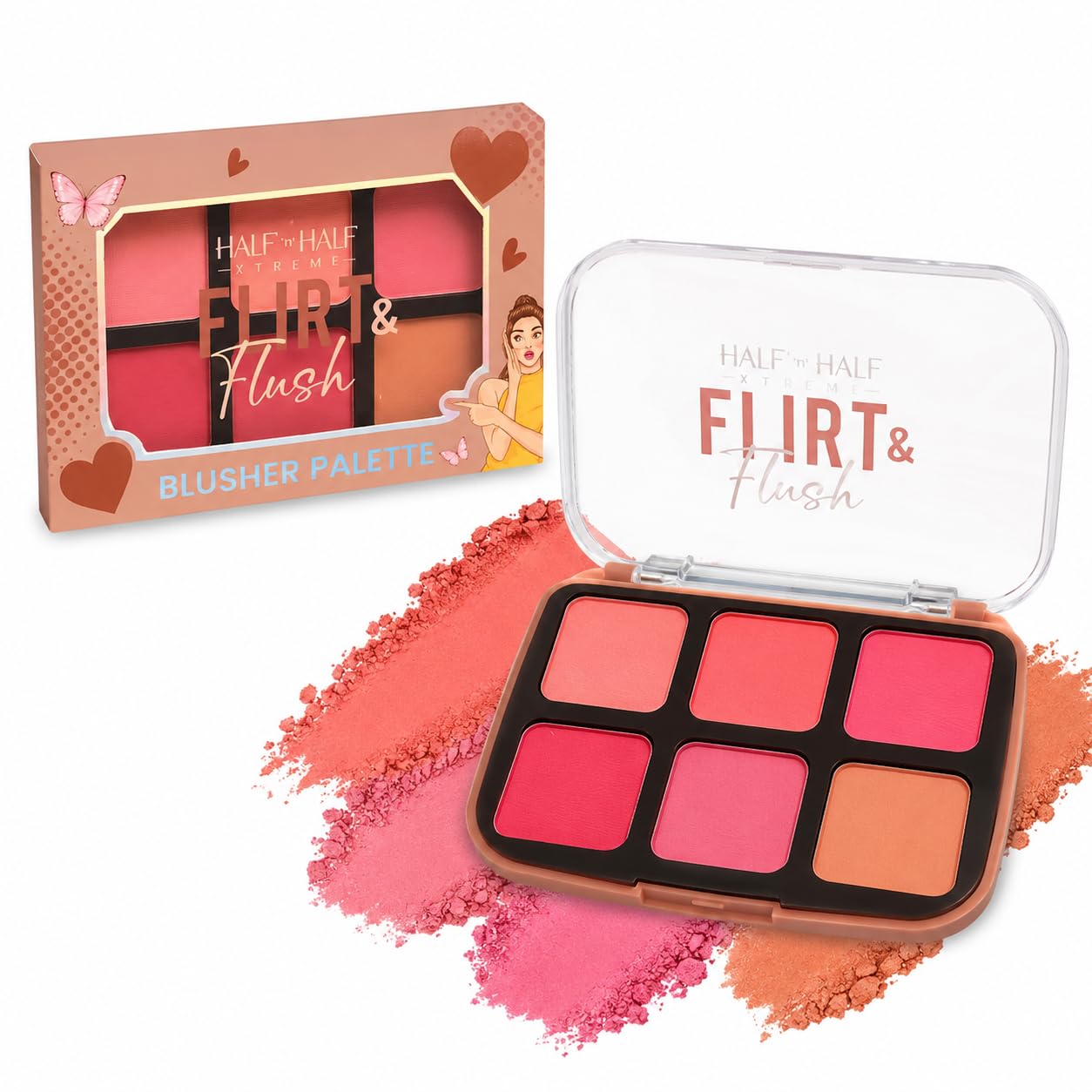 Flirt & Flush Blusher Palette | 6 Matte & Shimmer Shades | Highly Pigmented, Blendable & Buildable Face Blush Palette for Women | Long Lasting Natural Glow Makeup | Compact Travel-Friendly Cheek Color Palette (12g)-image-49