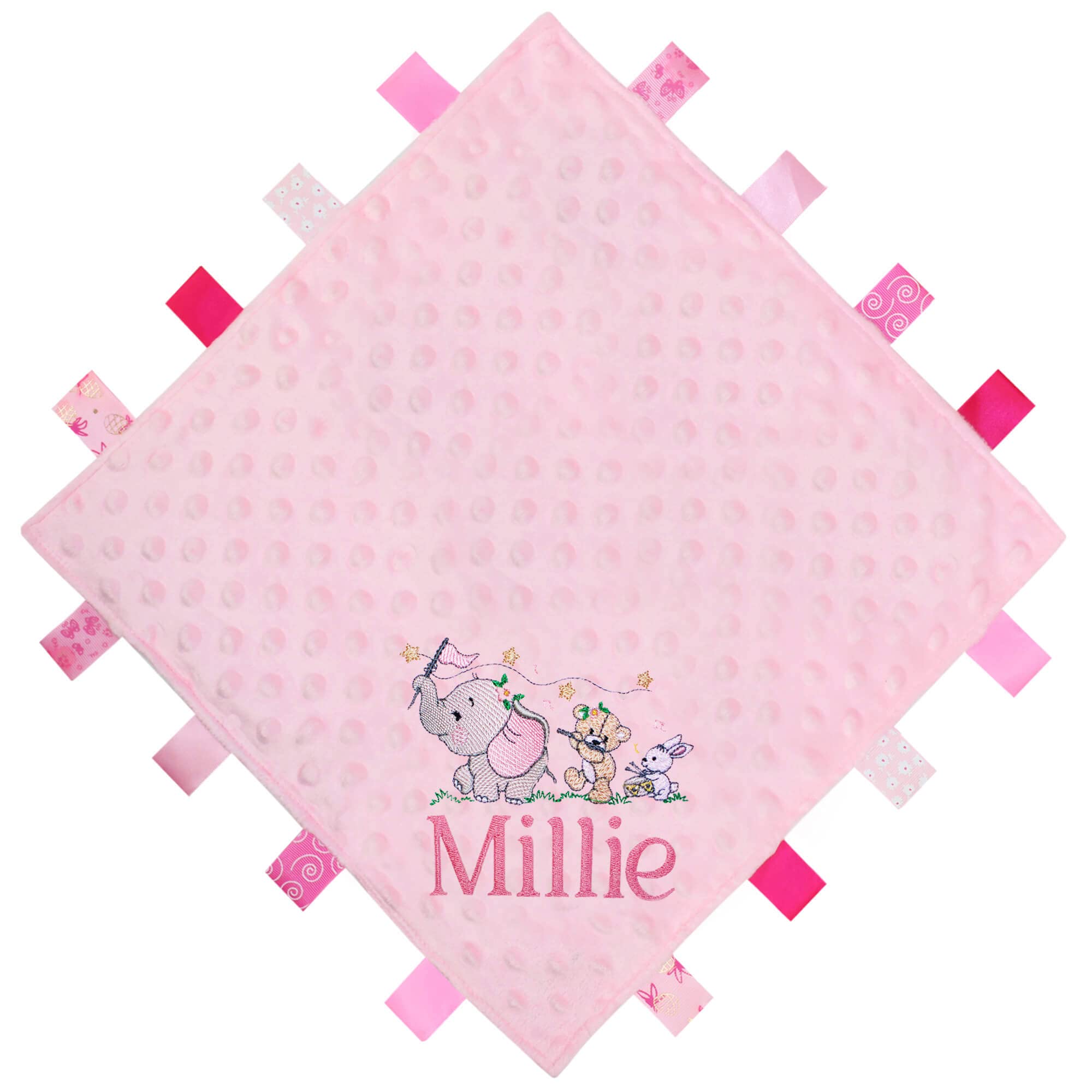 TEDDYTS Personalised Embroidered Elephant, Bear & Bunny Baby Blanket Comforter (Baby Pink), One Size