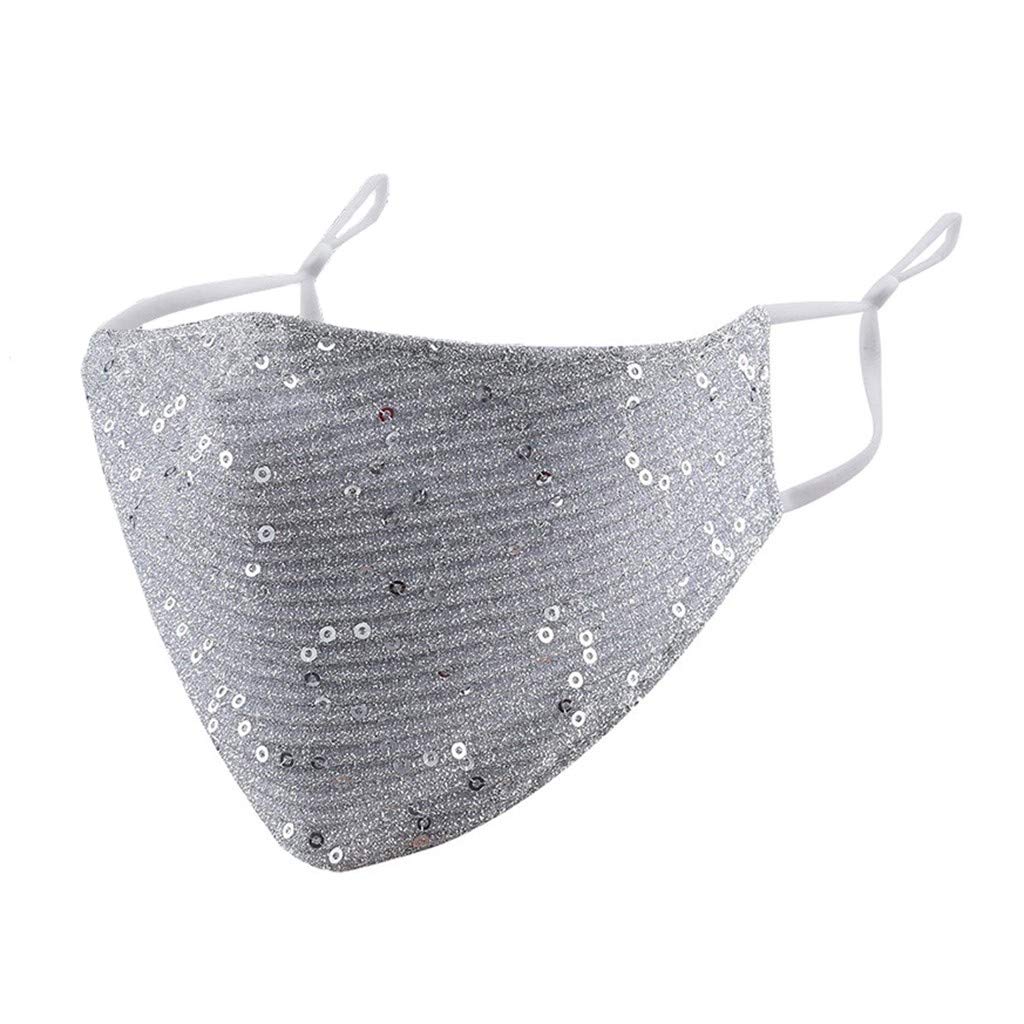 BeAcien Sparkle Glitter Sequins Half Face Mask Windproof Anti Reusable Comfortable Breathable Balaclava Mouth Mask For Women Men Personalized for Cycling Camping Travel (Silver2,1PC)