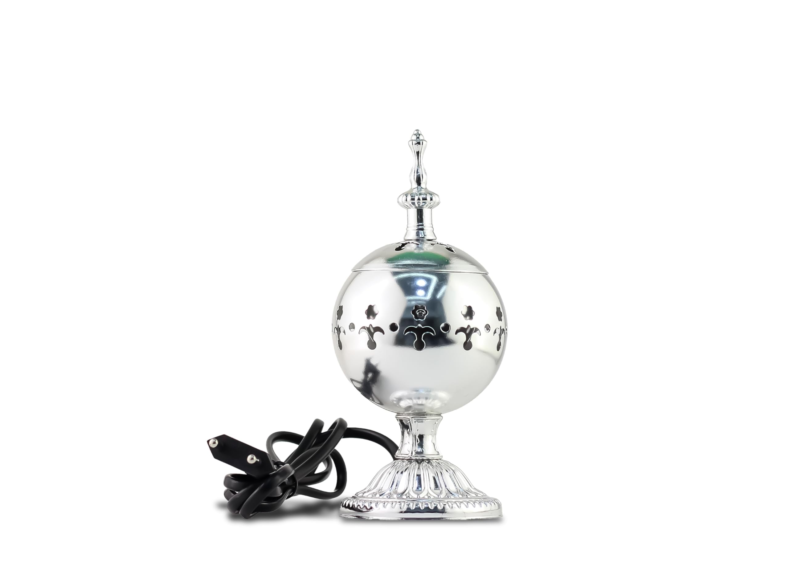 Arabian Electric Incense Burner Metal Vintage Arabic Burner - Middle Eastern Incense Holder, Electric Bakhoor Burner Suitable for Arabian Oud, Home and Hotel Decor (Silver)