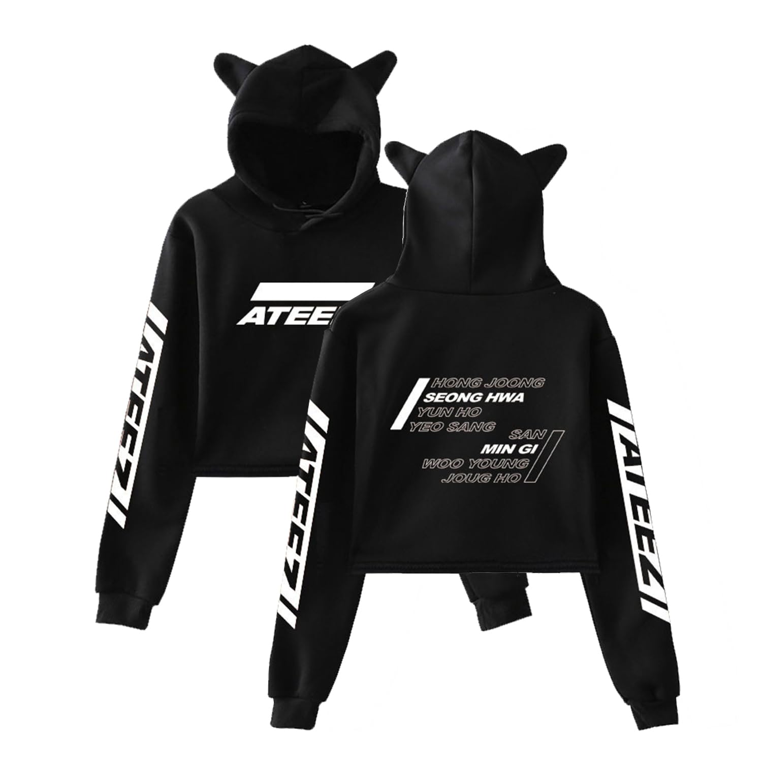 Xkpopfans Kpop Hoodie New Album Pullover Wooyoung San Mingi Yeosang Crop Top Sweatshirt Black D M