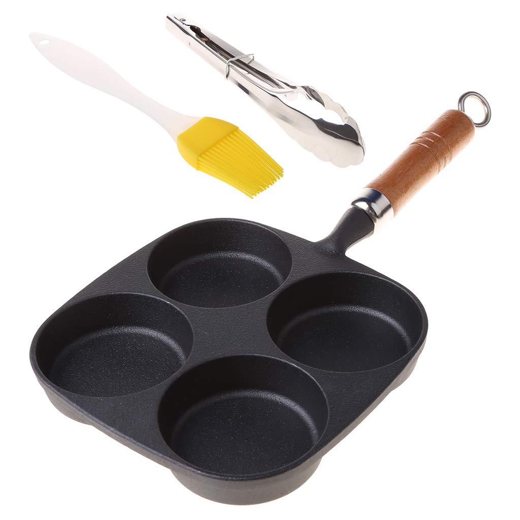 BGHJ4 Holes Omelet Pan Burger Eggs Ham PanCake Maker Frying Pans Non-stick Breakfast Cooking Pot with Shovel Brush Gas Stove