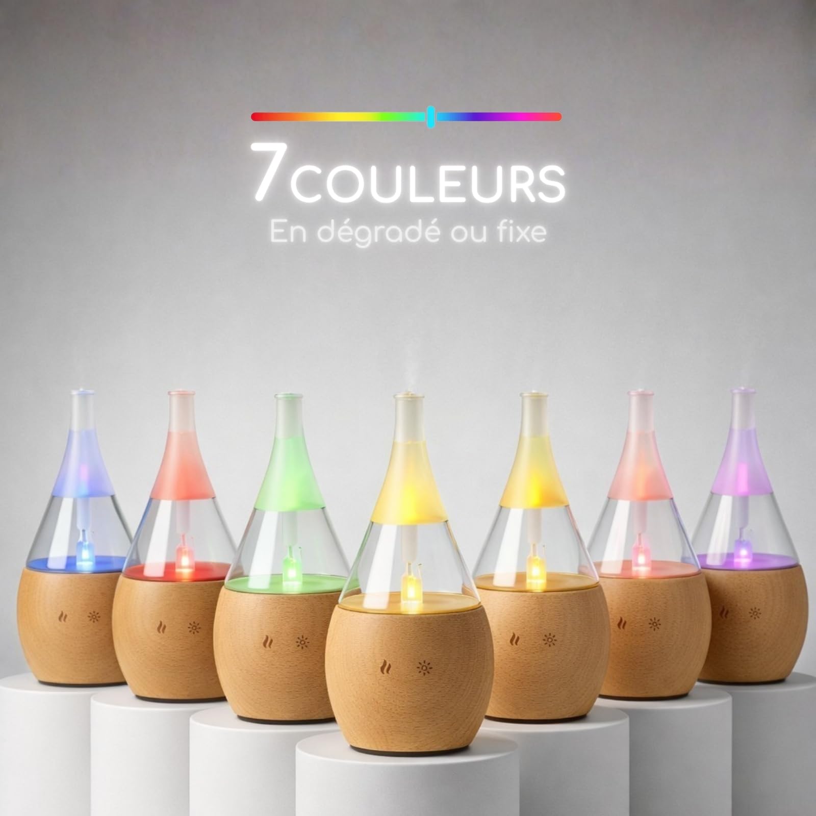 Zen'Arôme - Diffuseur d'Huiles Essentielles par Nébulisation Programmable Bolea - Intensité Réglable - jusqu'à 80m² - et Éclairage LED - Diffusion à Froid pour l’Aromathérapie, Minuterie - Bois, Verre