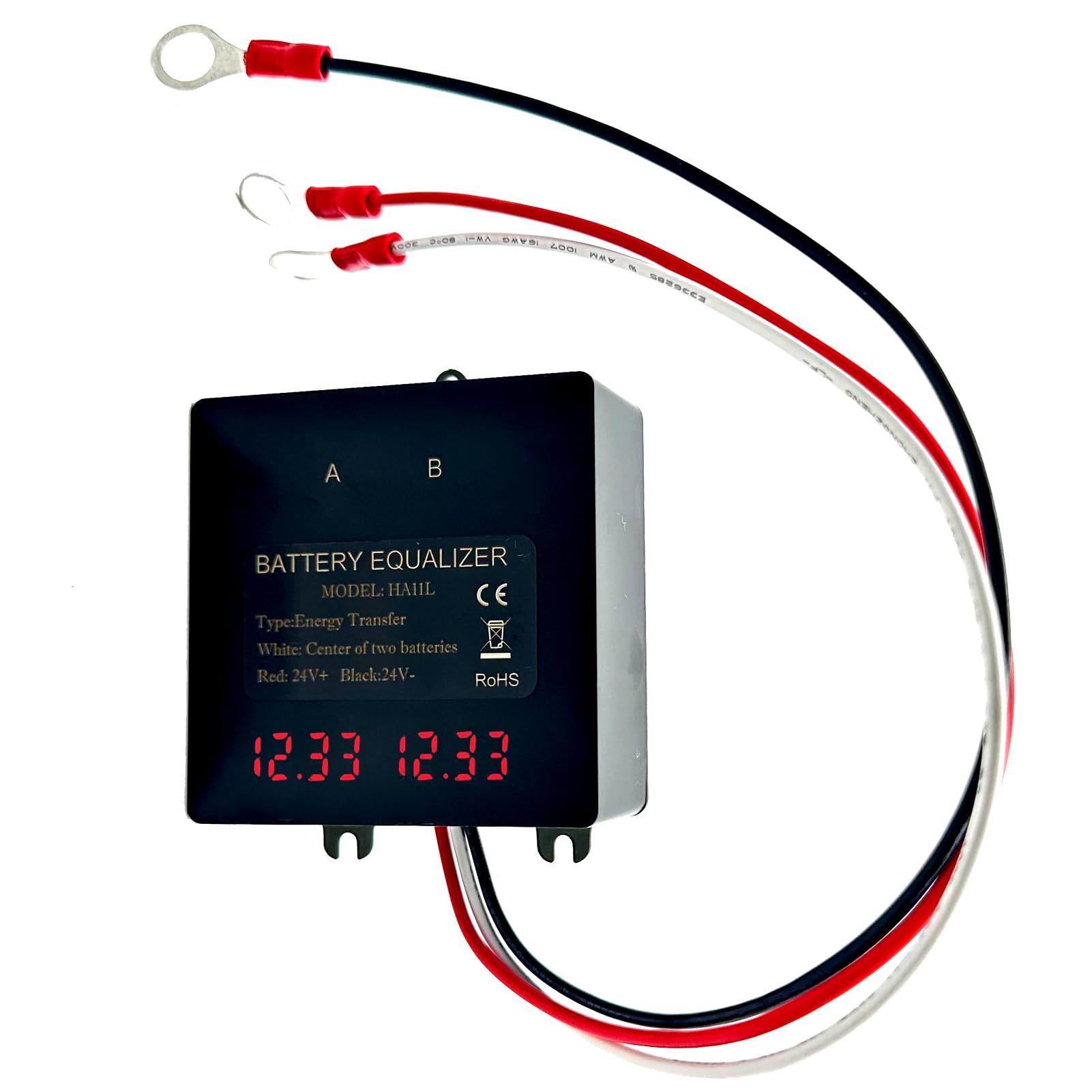 Equalizzatore Batteria 24V, 2 x 12V Batterie Balancer Bilanciatore Batteria Display Digitale Equalizzatore Batteria Bilanciatore con Display LED per Batteria al Litio Piombo Acido