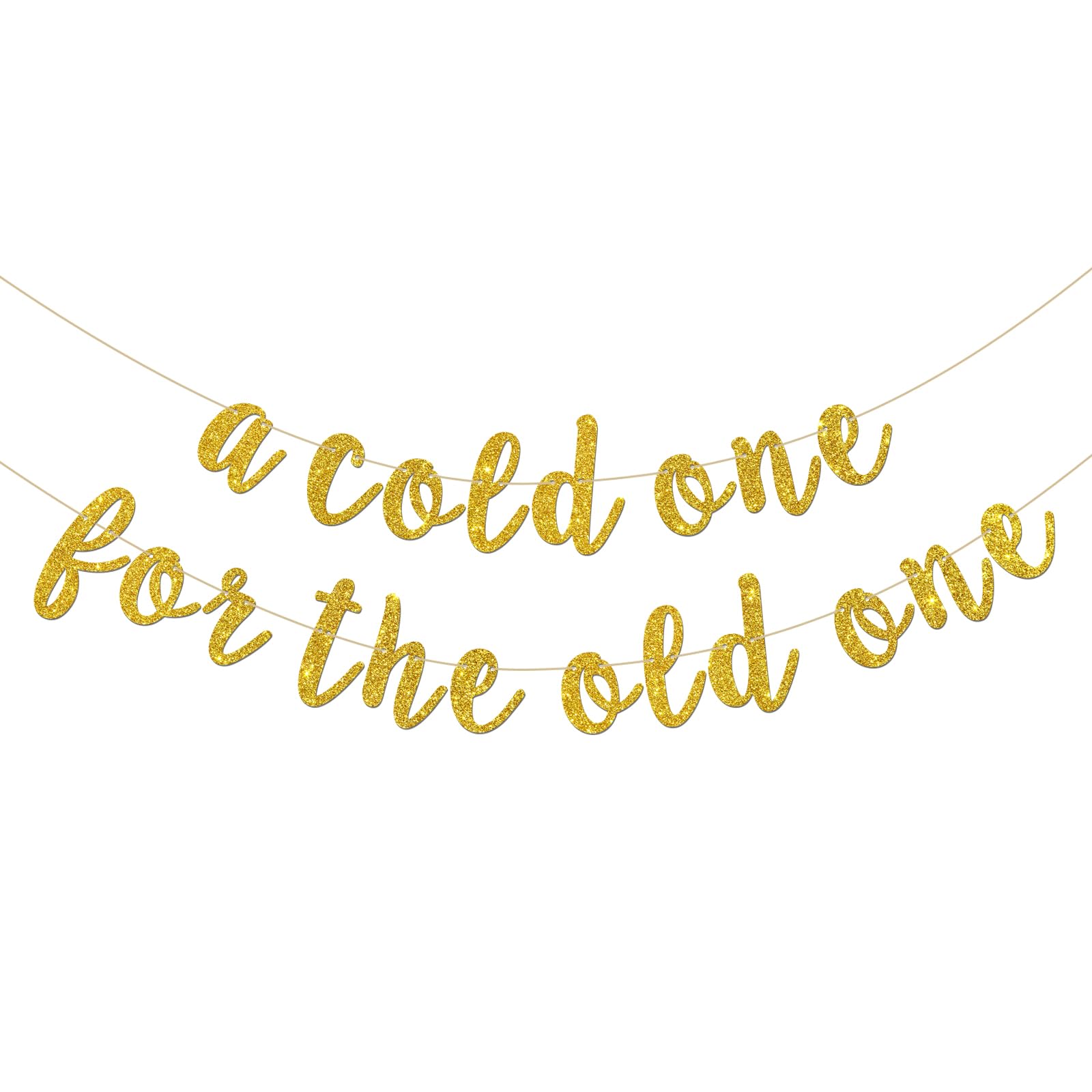 INNORU A Cold One for The Old One Banner - Happy Birthday Party Decor - Funny 50th 60th 70th 80th 90th 100th Birthday Party Decor Banner - Women Men Birthday Party Decorations Supplies, Gold Glitter