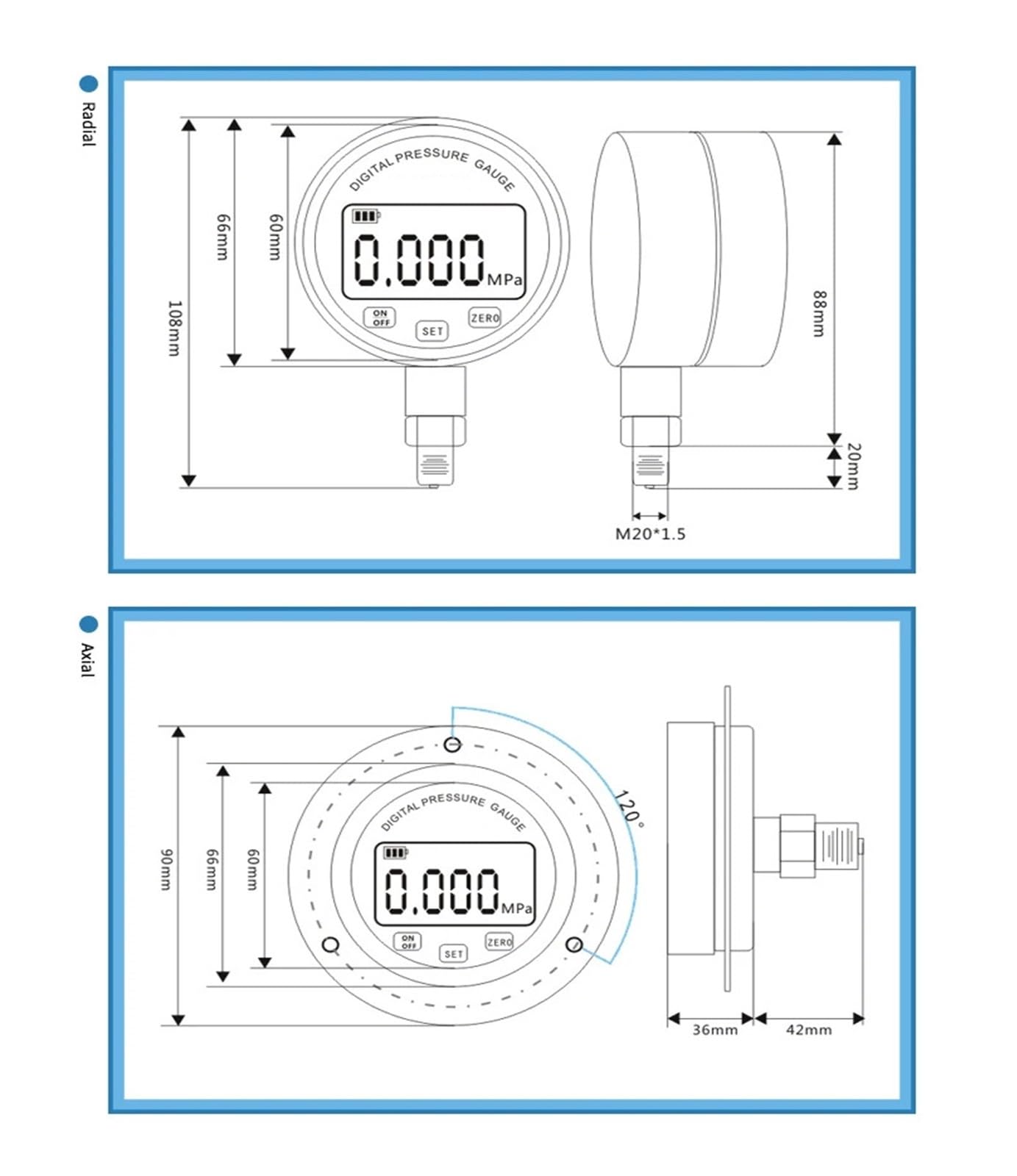 Axial G 1/4 wtyczka ciśnieniomierz olejowo-wodny, manometr 4" (100 mm osiowy 1-4NPT,0-100 Mpa)