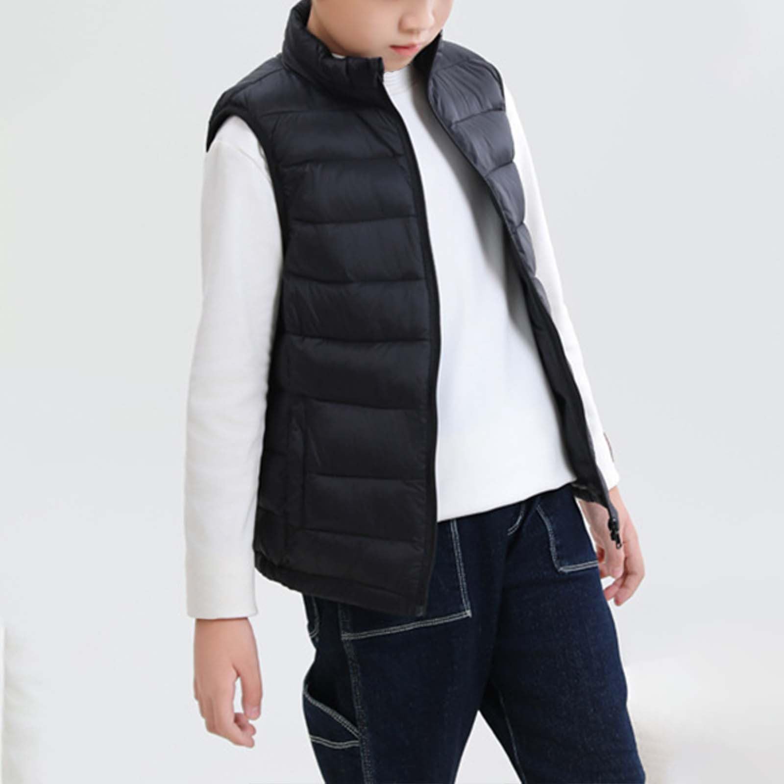 Generisch Gilet matelassé léger pour garçon Veste sans manches avec col montant Vêtements d'extérieur pour enfants et adolescents Facile à porter