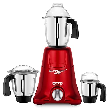 Sunmeet EPNEX 600-Watts Mixer Grinder with 3 Steel Jars (1 Wet Jar, 1 Dry Jar and 1 Chutney Jar) (Red)