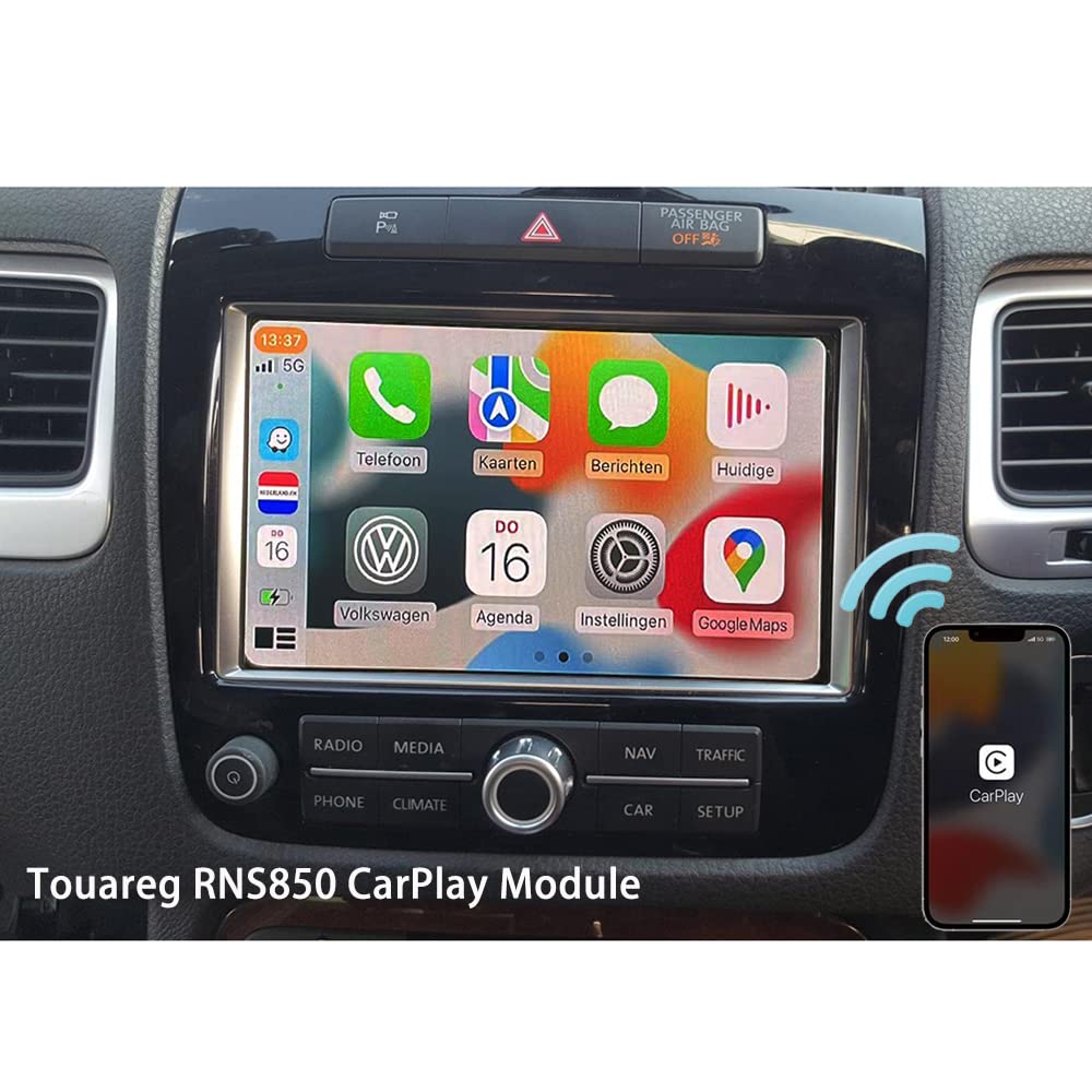 Car Radio Retrofit Support iPhone CarPlay Wireless for VW Touareg Rns850 2010-2017 Year Android Auto Compatible with Apple CarPlay Airplay Navigation Reversing System
