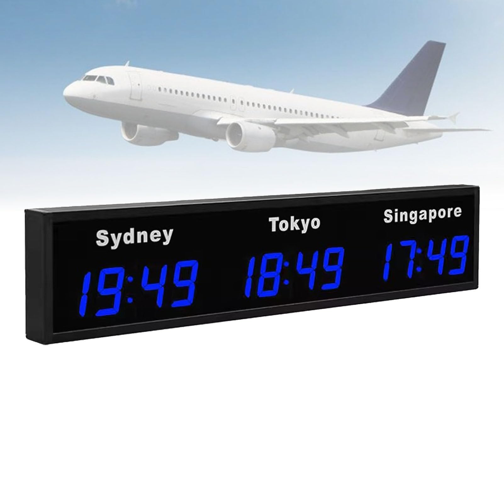 KUNYOS LED Multiple Time World Clock, 3/4 City Digital Wall Mounted Zone Big Size Display, Suitable for Hotels, Multinational Enterprises, International Airports,4City-Blue (3city Blue)