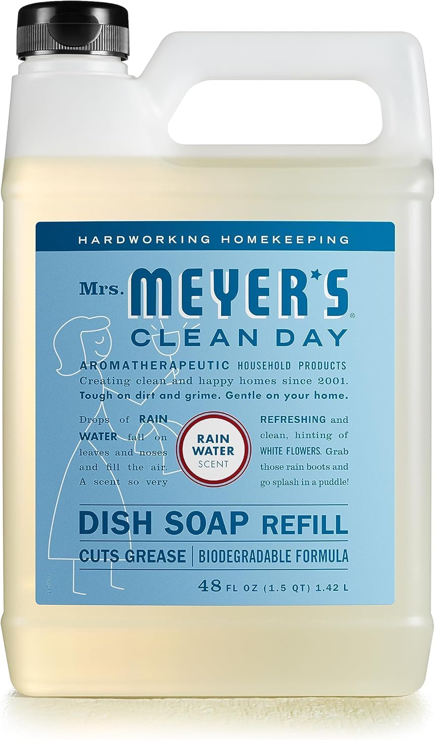 Mrs. MEYER'SCLEAN DAY Liquid Dish Soap Refill, Rain Water, 48 fl. oz