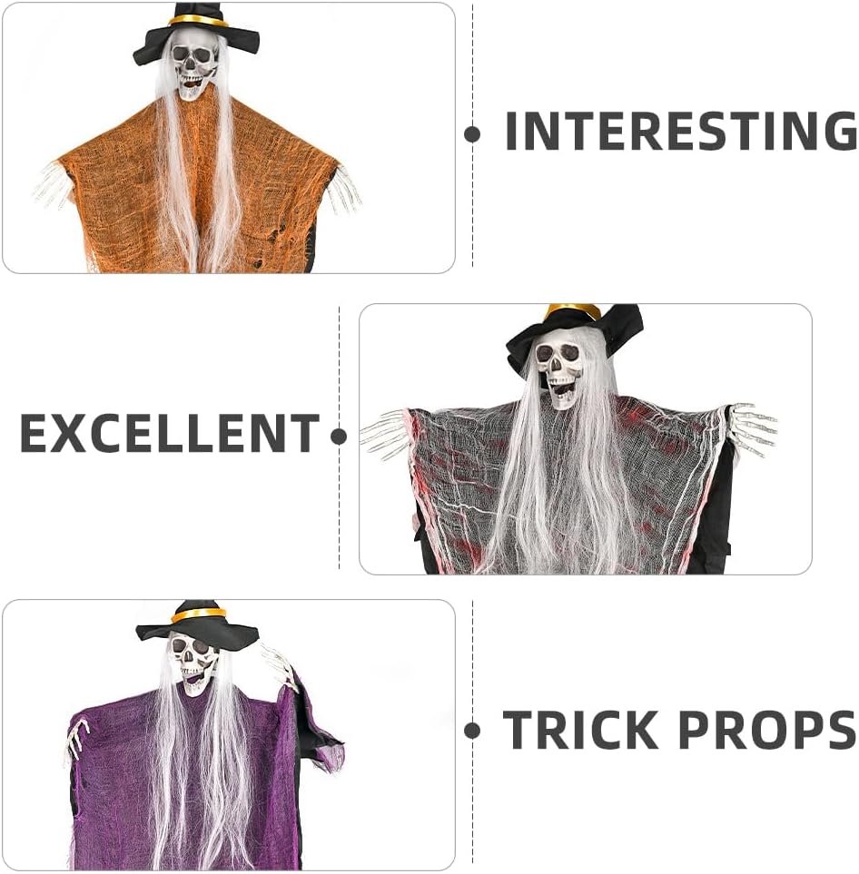 Ciieeo ハロウィン吊り下げス デコレーション 4個入り 怖い魔女スケルトンオーナメント 不気味な幽霊 屋外 屋内 庭 ポーチ