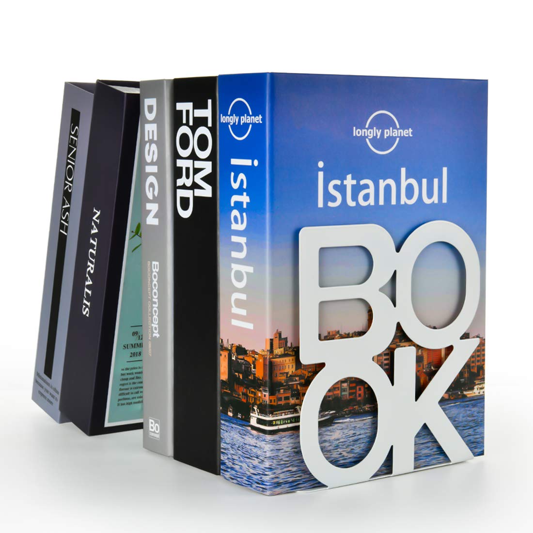 Book Ends - Decorative Metal Book Ends Supports for Bookrack Desk,Books, Unique Appearance Design,Heavy Duty (White) - Image 3