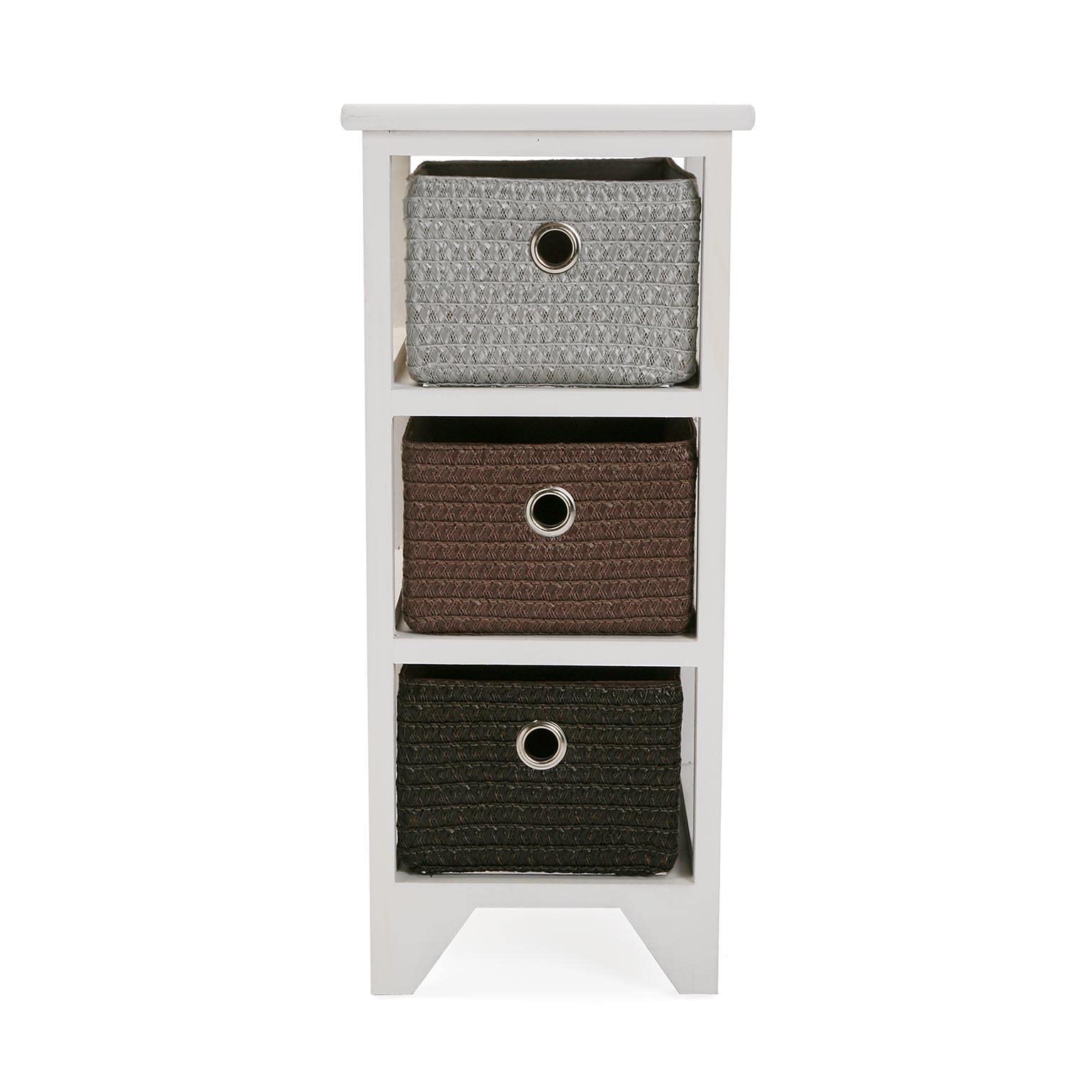 VERSA Lingbo Mobile Bagno, Mobiletto Bagno Salvaspazio, Mobiletti, Cassettiera con 3 cassetti per organizzare, Misure (A x L x l) 56 x 30 x 25 cm, Plastica e Legno, Colore Bianco
