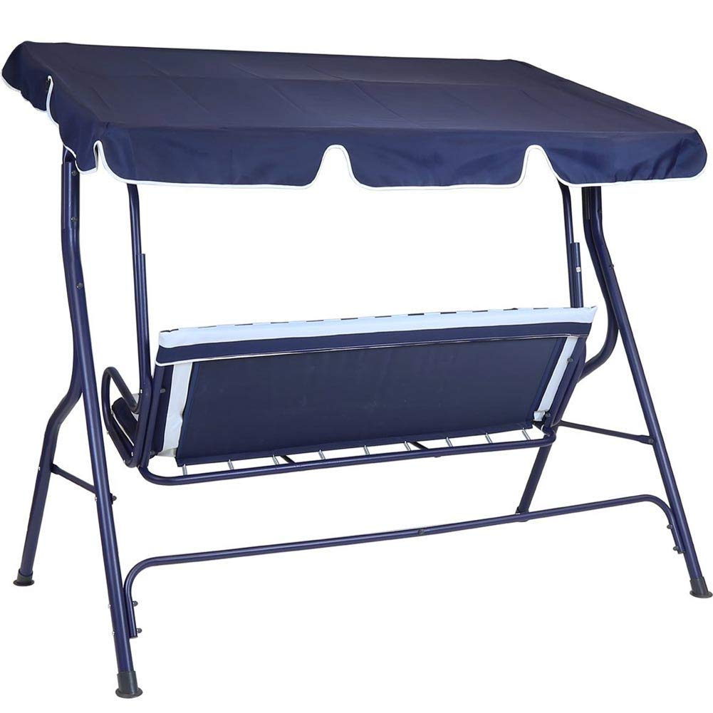 Bakaji Dondolo Da Giardino 3 Posti con Tetto Parasole Regolabile Struttura in Acciaio Seduta in Tessuto Oxford 170 x 110 x 153 cm Blu