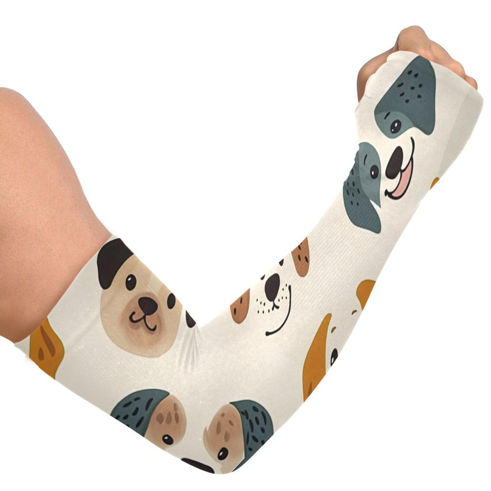 PaChyLuu Cute Dog Faces UV Sun Protection Arm Sleeves Cooling Compression Arm Sleeves with Thumb Hole for Men Women Golf Volleyball