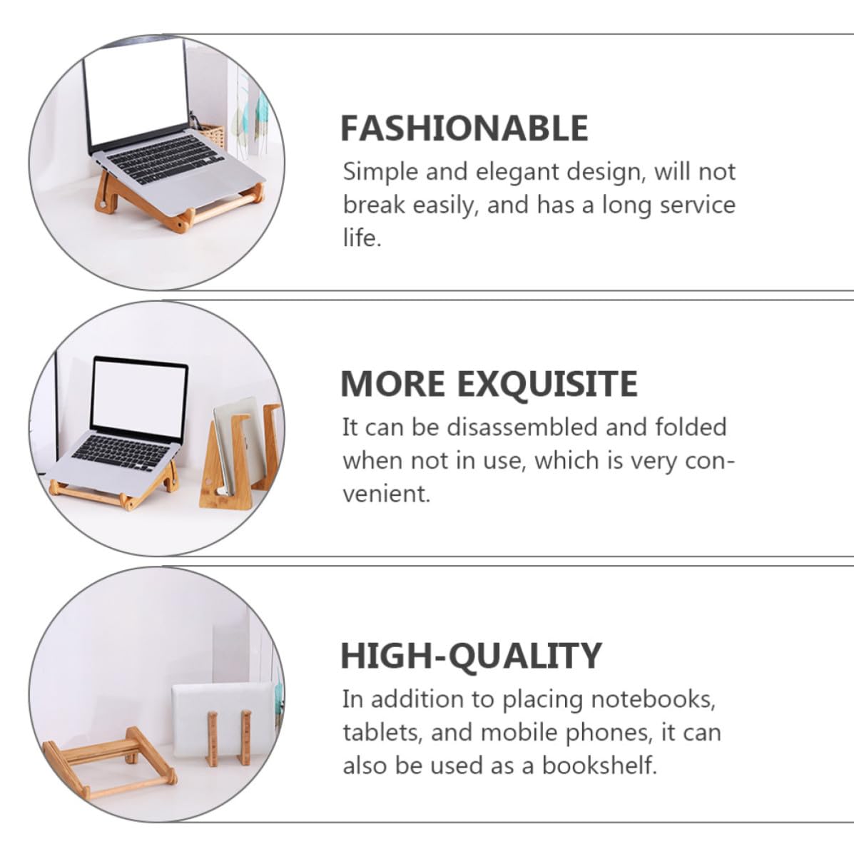 Supporto per Laptop in Legno di Phyllostachys Pubescens Regolabile Aumento Altezza e Protezione della Schiena per Notebook e Tablet su Libreria